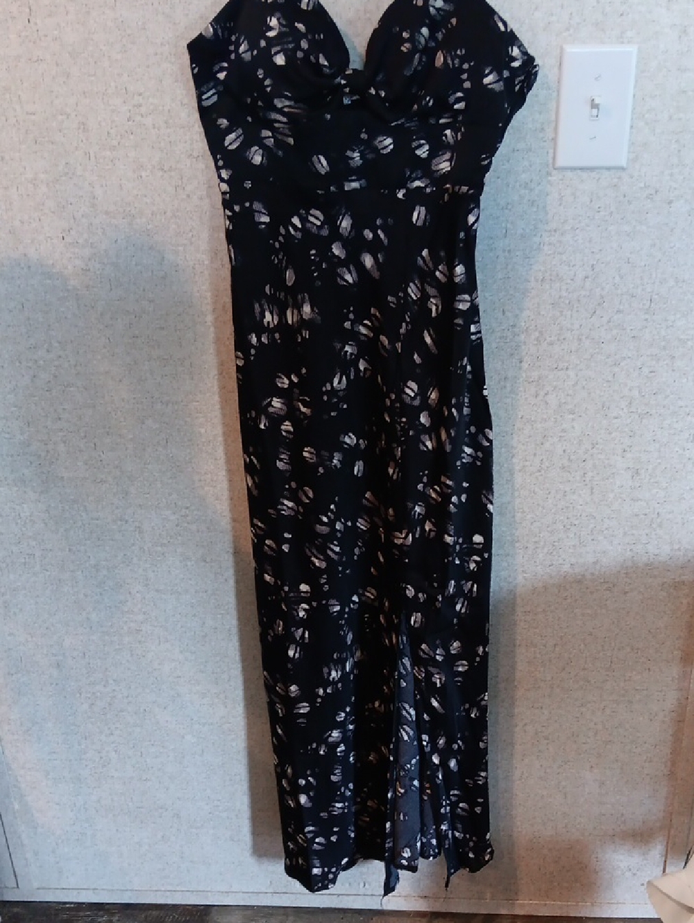Saint + Secrets- Black Floral Maxi Dress with Neutral Leaf Print Size M